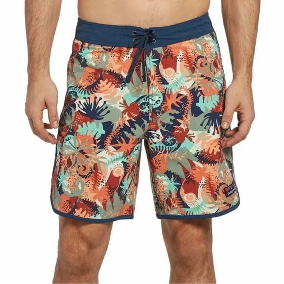 Patagonia Scallop Hem Stretch Wavefarer Board Shorts - Size 40 Blue Green Pink - Picture 1 of 6